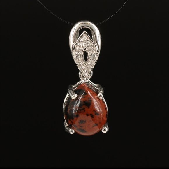 Vintage Sterling Mahogany Obsidian White Topaz Teardrop Pendant and Square Ring - Picture 2 of 9